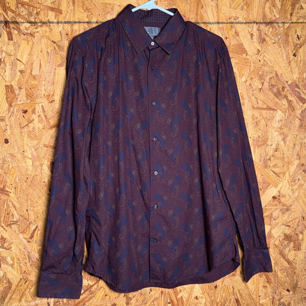 Vince Purple Paisley Print Button Shirt Cotton Going Out Party Dressy Top Mens L